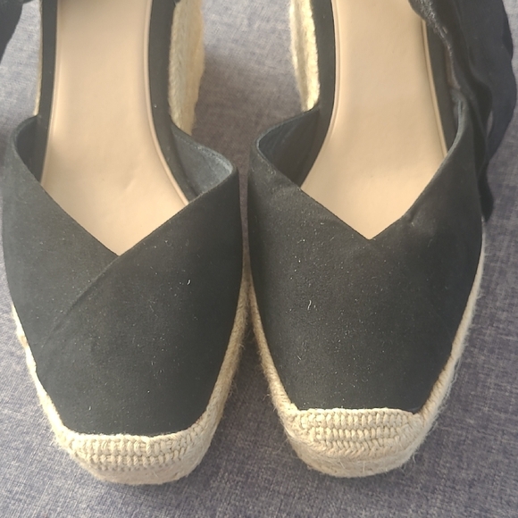 Zara Black Espadrille Wedge Sandals with Ankle Wrap - Picture 3 of 8
